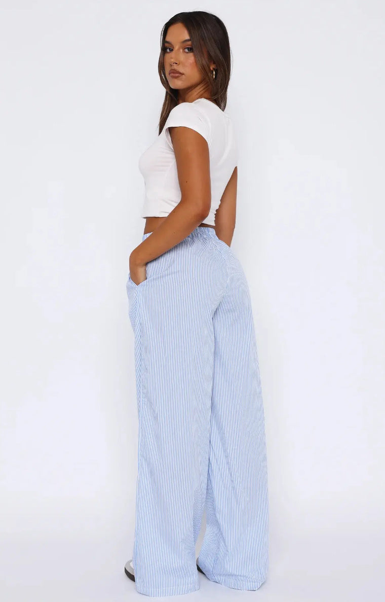 Fashion Casual Striped Trousers Striped Printed Wide Leg Trousers - YLORESHOP