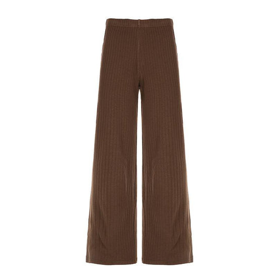 American Retro Solid Color Rib Fabric Basic Knitted Trousers - YLORESHOP