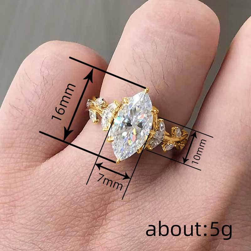 Zircon Ring Female Court Leaf Vine Design - YLORESHOP