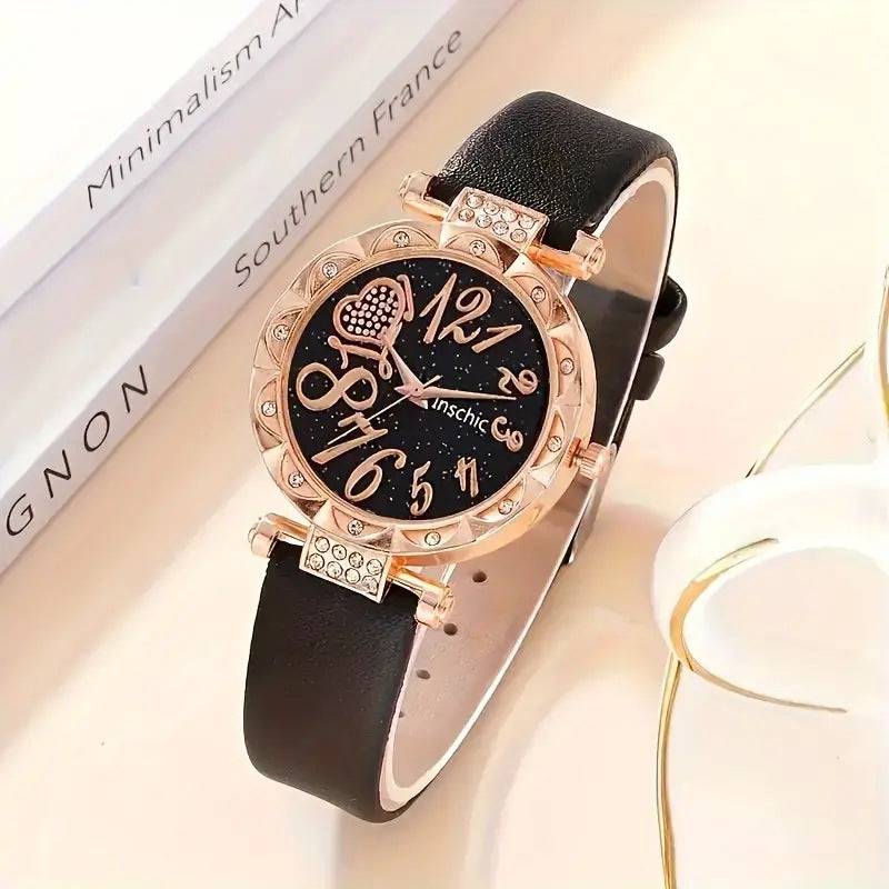 Women's Diamond Dial Belt Quartz Watch Beaded Bracelet Suit - YLORESHOP