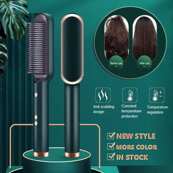 New 2 In 1 Hair Straightener Hot Comb Negative Ion Curling Tong Dual-purpose Electric Hair Brush - YLORESHOP