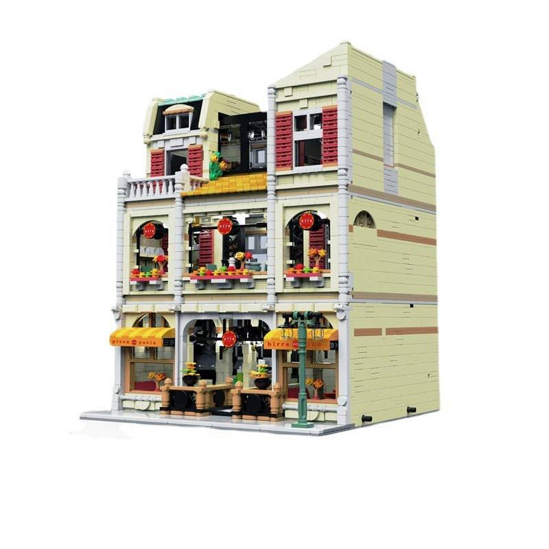 Pizza Shop Street View Series Town Scene High Difficulty Large Assembled Building Blocks Toy Model