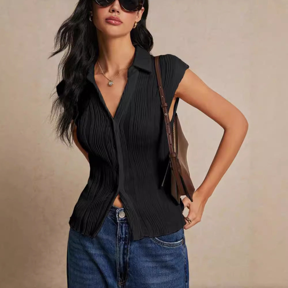 Simple Slim Vest V-neck Sleeveless Button Sweater - YLORESHOP