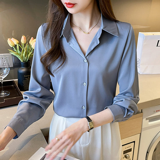 High-grade Non-ironing Anti-wrinkle Shirt Women's Solid Color Acetate Shirt - YLORESHOP