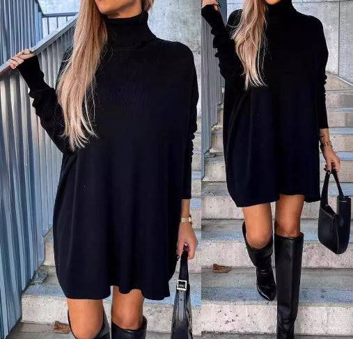 Fashion Women's Wear Turtleneck Flowy Dress - YLORESHOP