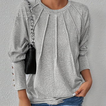 Round Neck Long Sleeve Solid Color Buttons Bottoming Shirt - YLORESHOP