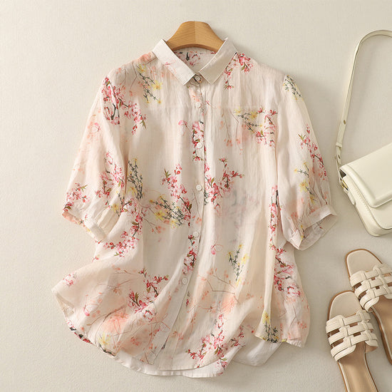 Real Shot Summer New Artistic Vintage Cotton And Linen Tops - YLORESHOP