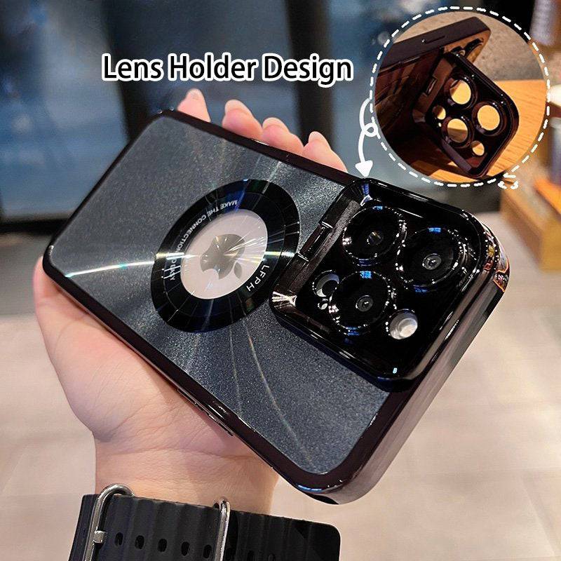 Electroplated Phone Case Luxury Plating CD Pattern Magsafe Bracket Case For 12 13 14 Pro Max Invisible Camera Stand Holder Lens Holder Magnetic Suction