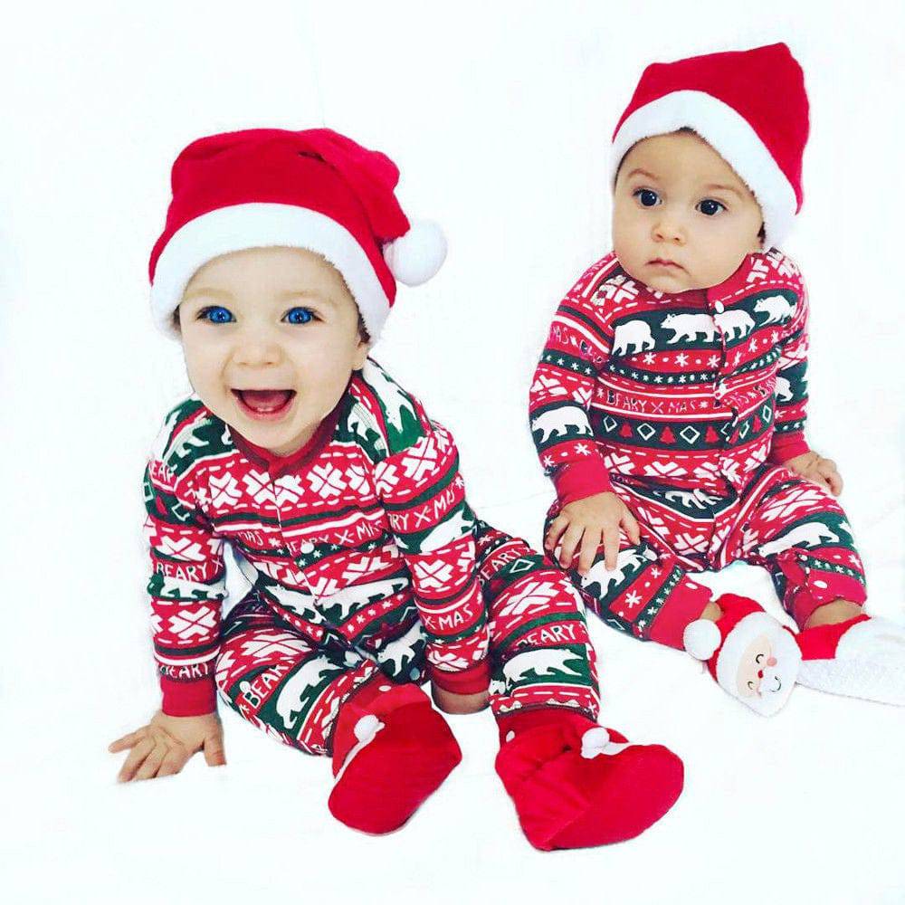 Infant Baby Boys Girls Christmas Santa XMAS Letter Plaid Romper Jumpsuit Outfits baby clothes winter clothe - YLORESHOP