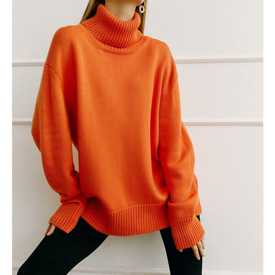 Solid Color Turtleneck Comfortable Loose Pullover Women's Sweater - YLORESHOP