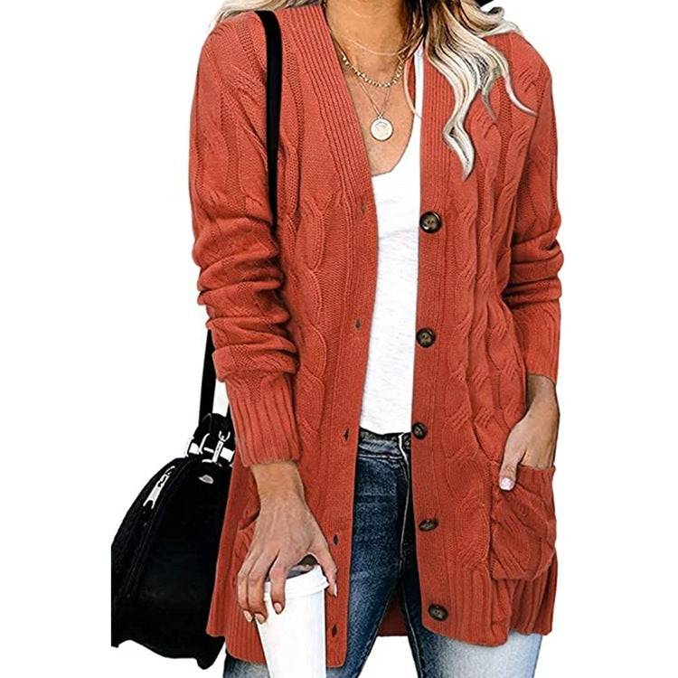 Autumn And Winter Women's Casual Knitted Button Coat