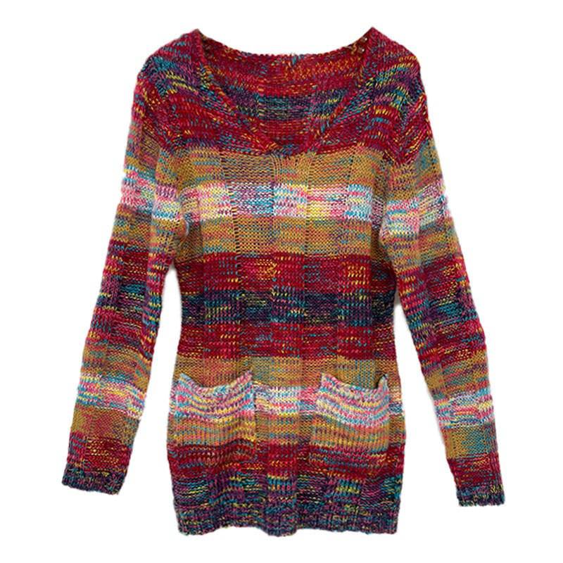 European And American Style Gradient Rainbow Color Long Sleeve Sweater - YLORESHOP