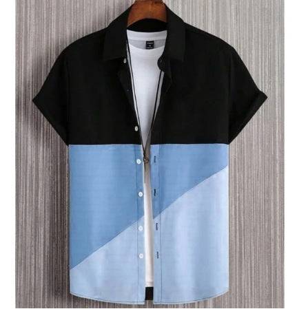 Camicia da uomo alla moda e alla moda, stampa digitale, casual, traspirante, colletto alla coreana, manica corta