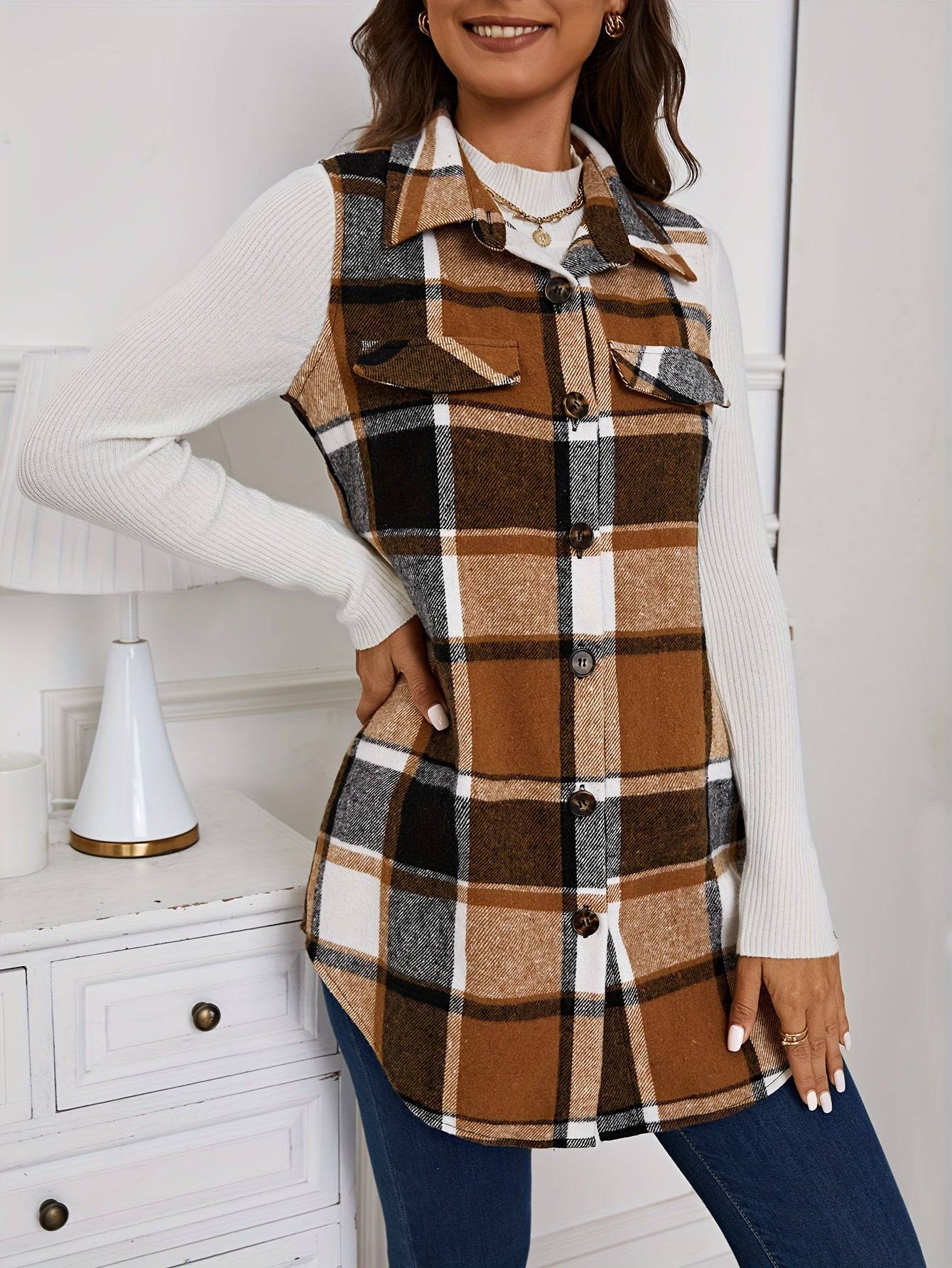 Ins Style Fashion Plaid Sleeveless Vest Loose - YLORESHOP