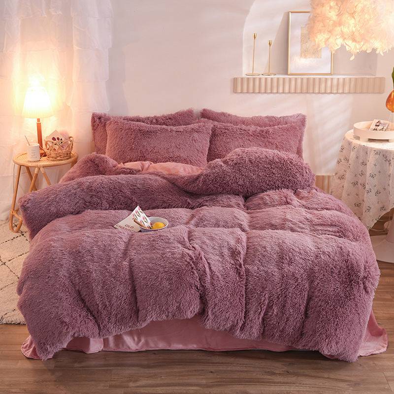 Luxury Thick Fleece Duvet Cover Queen King Winter Warm Bed Quilt Cover Pillowcase Fluffy Plush Shaggy Bedclothes Bedding Set Winter Body Keep Warm - YLORESHOP