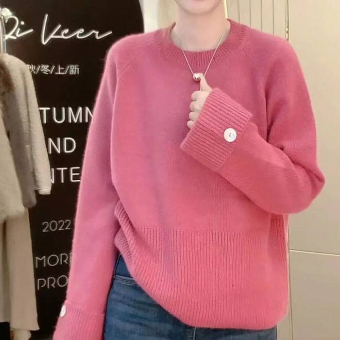 Round Neck Sweater Thickened Base Knitwear Loose Top - YLORESHOP