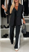 Women's casual suit with single-breasted jacket and straight-leg striped trousers - YLORESHOP