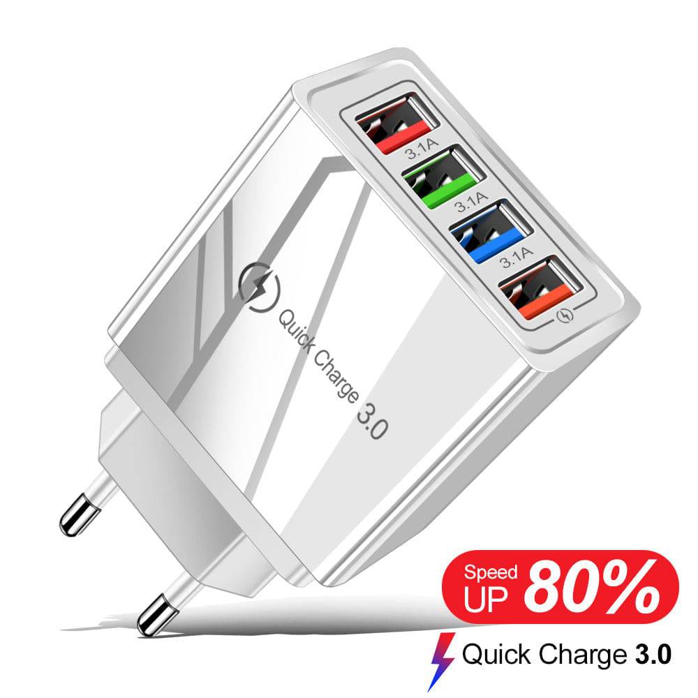 Caricatore USB Quick Charge 3.0 4 Adattatore telefonico per tablet Caricabatterie mobile da parete portatile Caricatore rapido