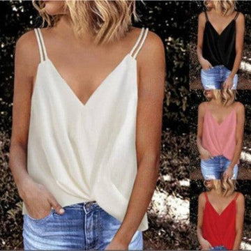 Women's Summer Solid Color V-neck Brace Top - YLORESHOP