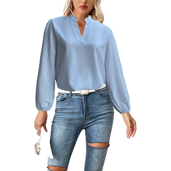 Stand Collar Bubble Long Sleeve Loose Shirt - YLORESHOP