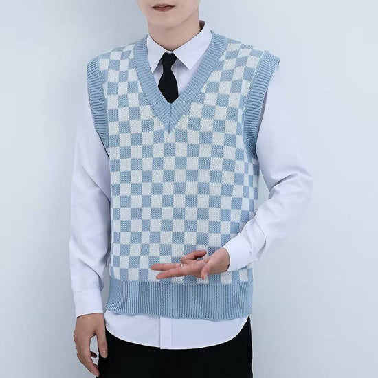 V-neck Knitted Boys' Checkered Sweater Vest - YLORESHOP
