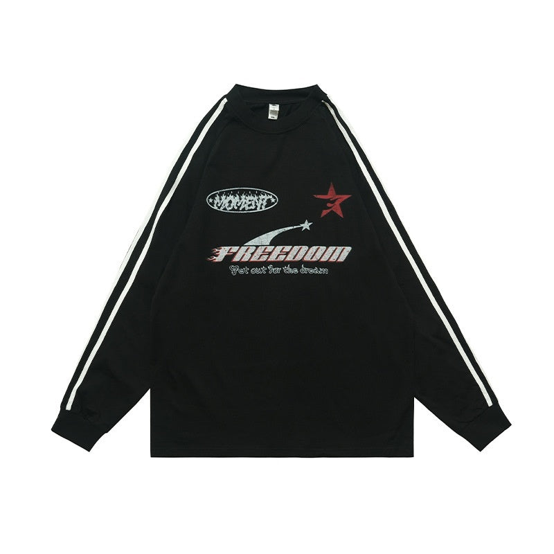 Letter Printed Raglan Three Bars Long Sleeve Bottoming Top Men - YLORESHOP