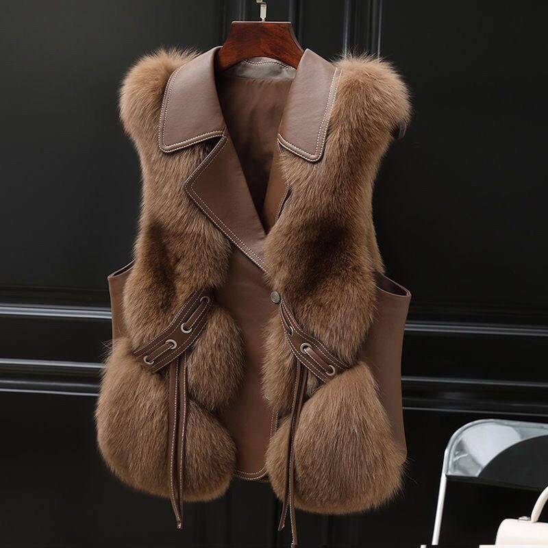 Fur Vest Short Coat Autumn And Winter New Patchwork Winter Fox Fur Jacket Women Short Artificial Fur Coat Elegant Female Warm Vest - YLORESHOP