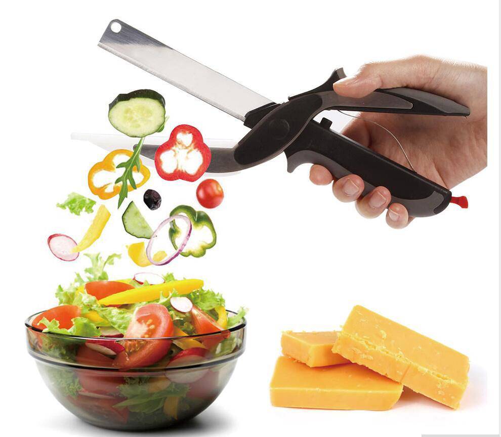 2 in 1 Stainless Steel Kitchen Knife Shears Vegetable Slicer - YLORESHOP