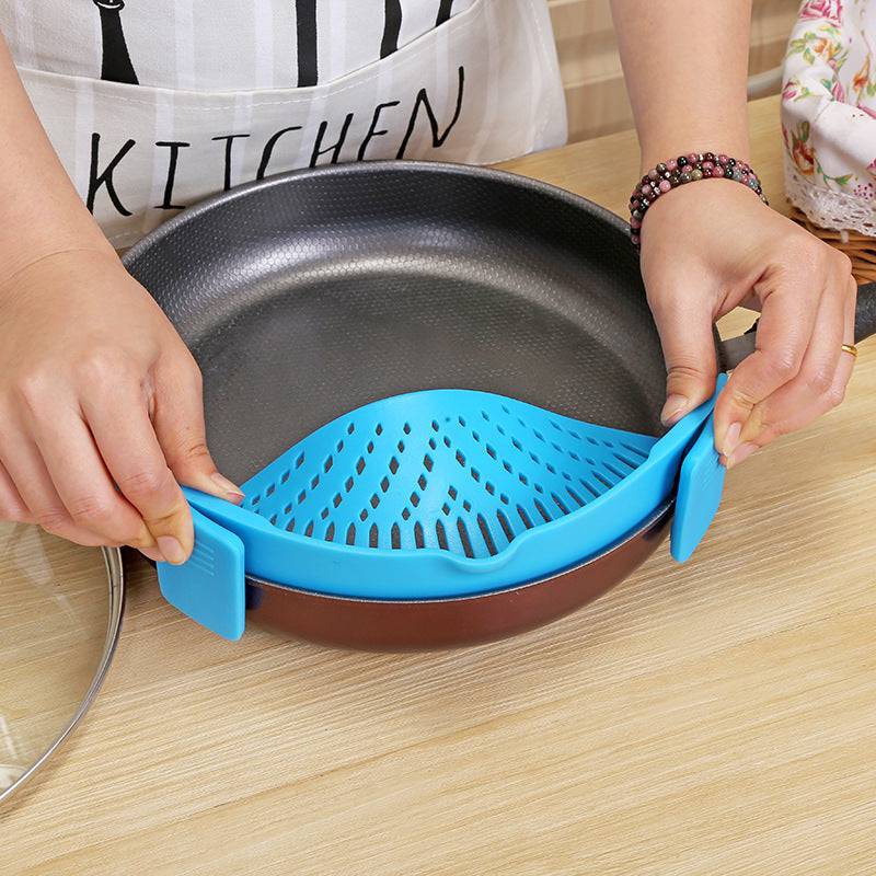 Silicone Clip-on Pot Pan Bowl Funnel Oil Strainer Creative Rice Washing Colander for Draining Liquid Fits All Pot Size - YLORESHOP