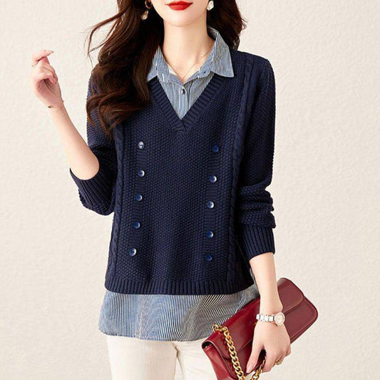 Women's Loose Bottoming Shirt Trendy Stitching Top - YLORESHOP