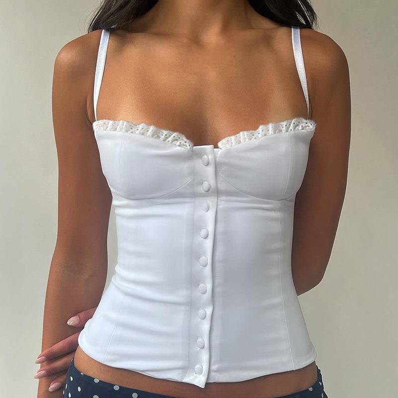 European And American Hot Girl Lace Waist Slimming White Top - YLORESHOP