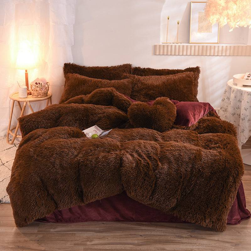 Luxury Thick Fleece Duvet Cover Queen King Winter Warm Bed Quilt Cover Pillowcase Fluffy Plush Shaggy Bedclothes Bedding Set Winter Body Keep Warm - YLORESHOP