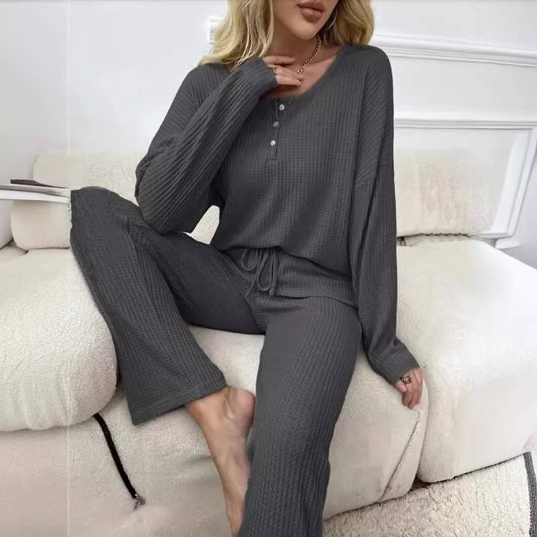 Solid Color Fashion Casual Long Sleeve Pants Two-piece Set - YLORESHOP