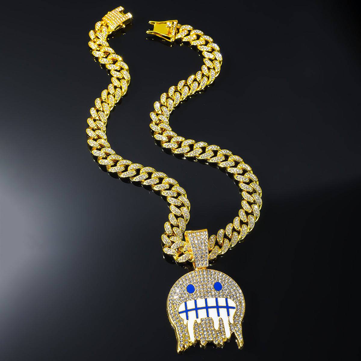 Ice Face Pendant Cuban Link Chain Full Diamond Hip Hop Ear Accessories Hipster - YLORESHOP