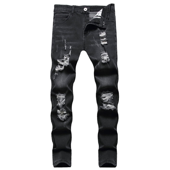 New Men's Ripped Matte White Slim-fit Denim Trousers Fashion - YLORESHOP
