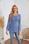 Round Neck Small Hole Bubble Sleeve Long Sleeve Top - YLORESHOP
