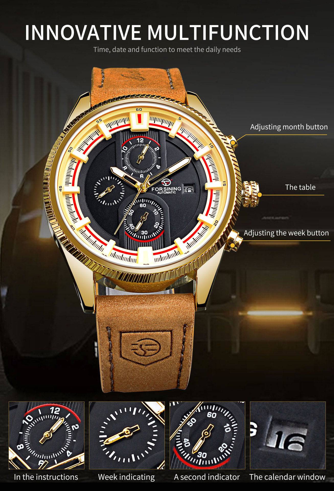 30 M Waterproof Men's Week Calendar Automatic Mechanical Watch - YLORESHOP