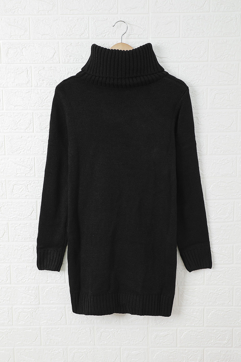 Solid Color Long-sleeved Turtleneck Knitted Sweater - YLORESHOP