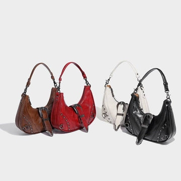 Women's Distressed Silver Belt Buckle Underarm Shoulder Bag - YLORESHOP