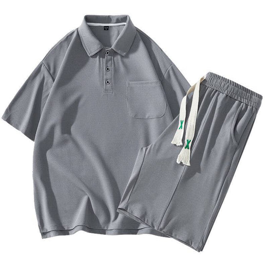 Sports Suit Men's Short-sleeved Thin Lapels T-shirt Shorts Running Leisure Two-piece Set - YLORESHOP