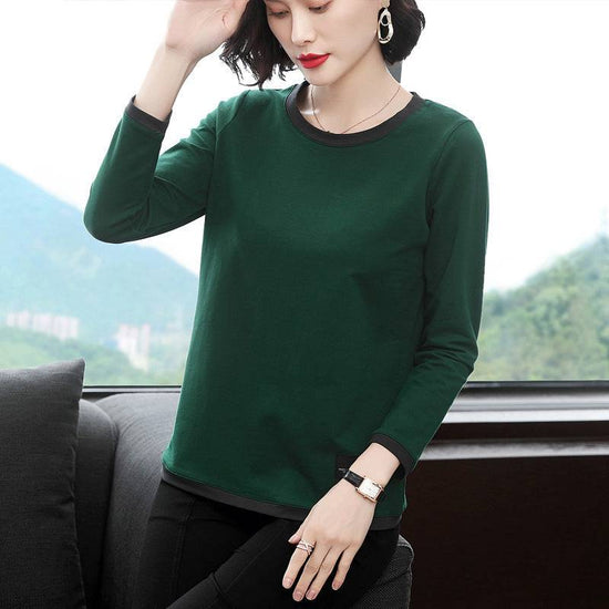 Women's Patchwork Round Neck Long-sleeved T-shirt - YLORESHOP