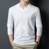 Polo da uomo a maniche lunghe in maglia anti-pilling con colletto a gabbiano, autunno e primavera