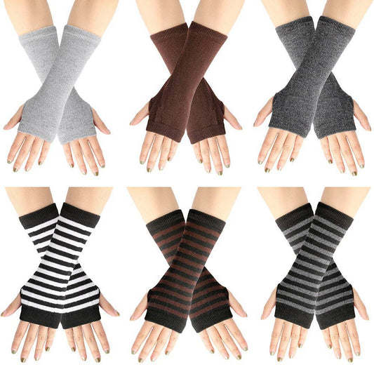 Knitted Finger-leaking Gloves Striped Thin