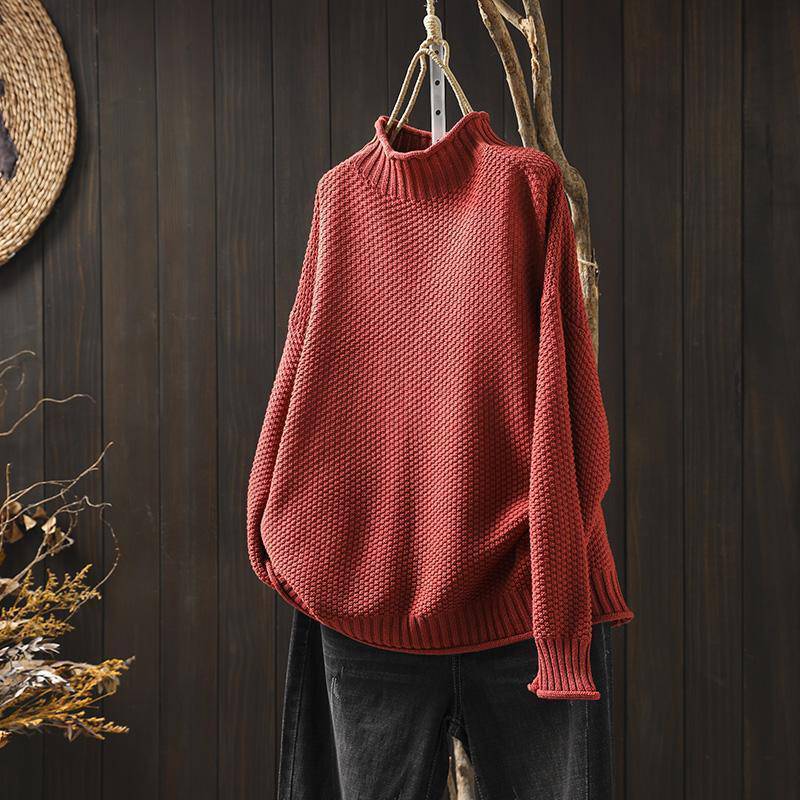 Mock Neck Sweater Women Loose Plus Size - YLORESHOP