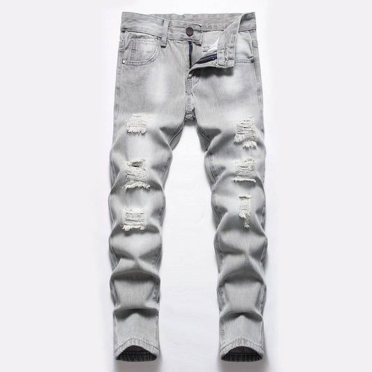 Pantaloni in denim da ragazzo con pantaloni dritti strappati grigio chiaro