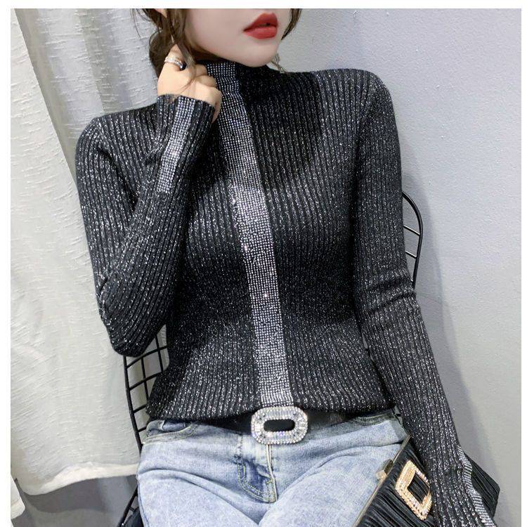 Slim Fitting Diamond Studded Versatile Top With Trendy Long Sleeves - YLORESHOP