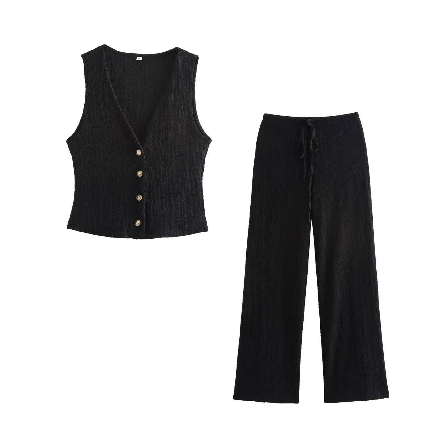 High waisted straight tube loose and slimming casual pants two-piece set - YLORESHOP