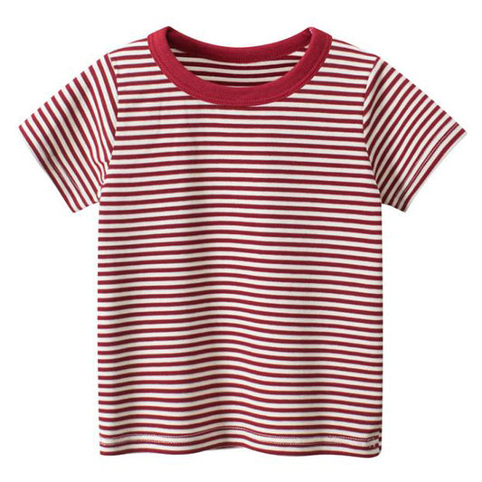 Short sleeve striped round neck T-shirt - YLORESHOP