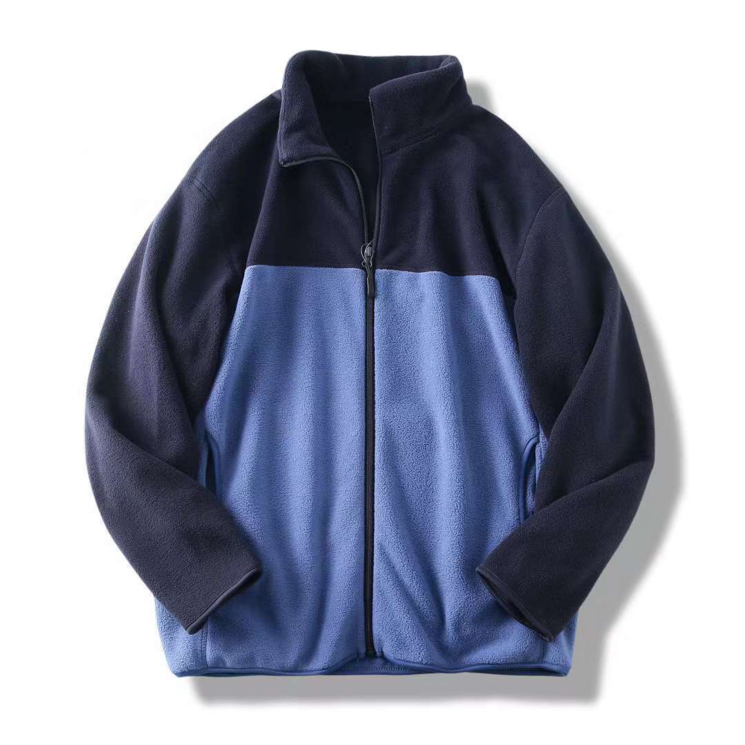 Polar Fleece Zipper Jacket Fleece Sweater Coat Color Contrast Patchwork