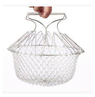 Deep Fry Basket Stainless Steel Multi-function Foldable Chef Cooking Basket Flexible Kitchen Tool for Fried Food Washing Fruits Vegetables - YLORESHOP